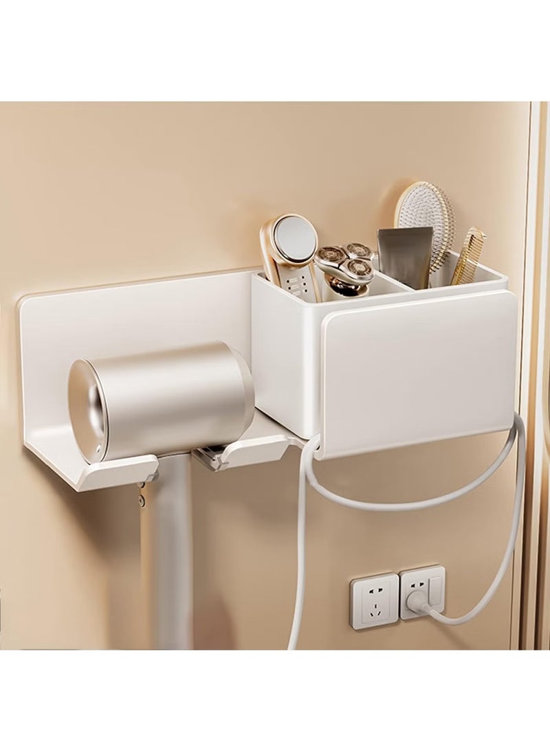 YelaJoy White Self-Adhesive Hair Dryer Holder - Wall Mounted Blow Dryer Stand Station, No-Drill Storage Rack for Vanity, Dressing Table & Bathroom, Fits Most Hairdryers - Image 1